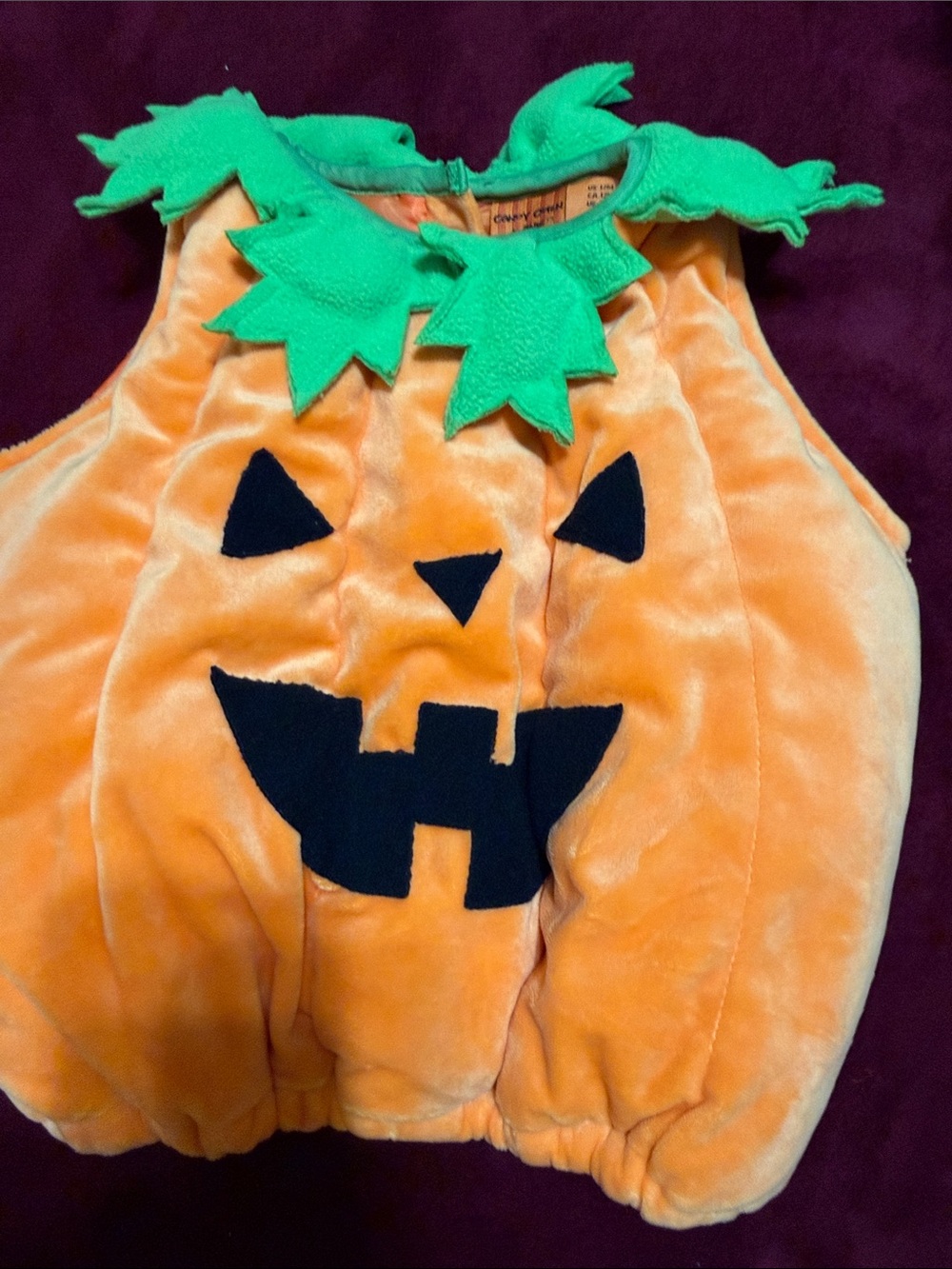 Candy corn lane Orange Pumpkin Costume with Green Leaf Collar12 months